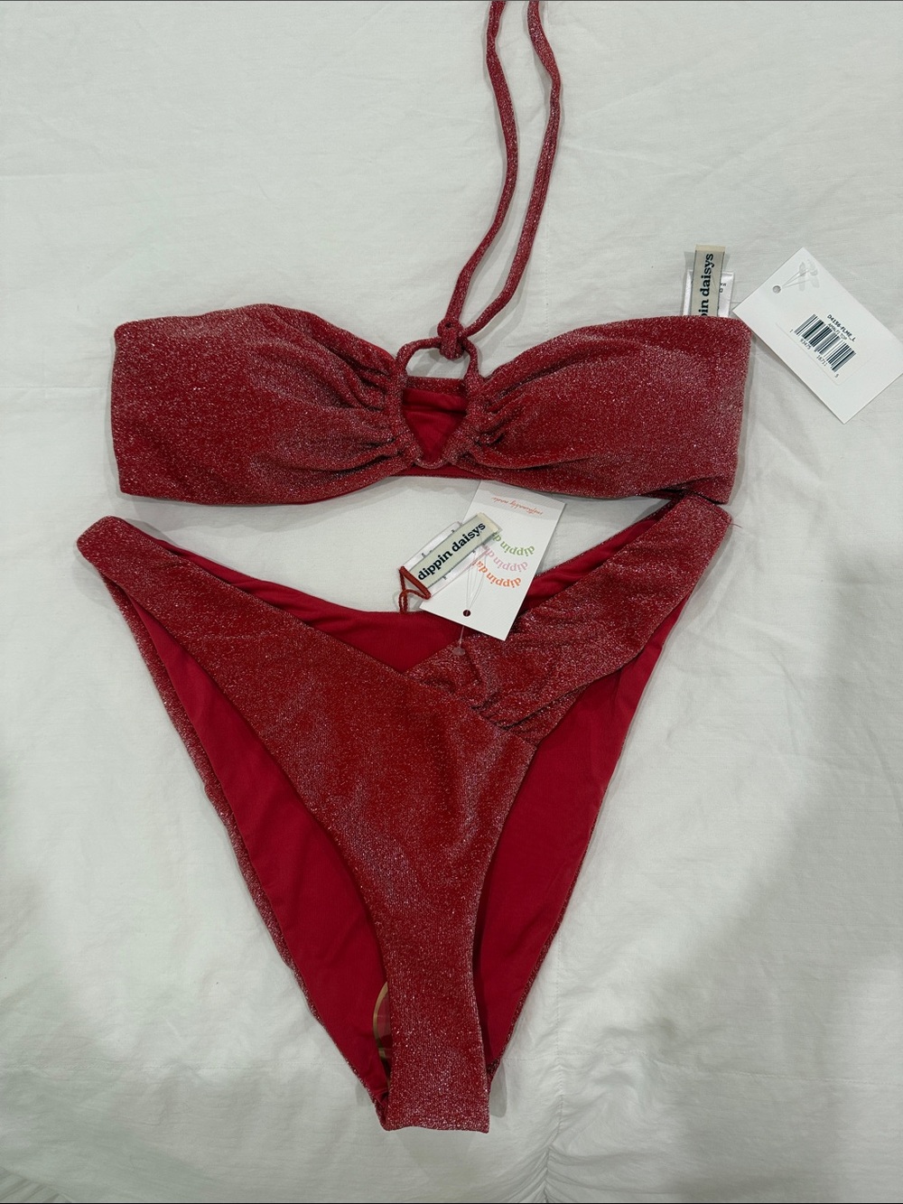 Dippin' Daisy's Red Shimmer Bandeau Bikini Set